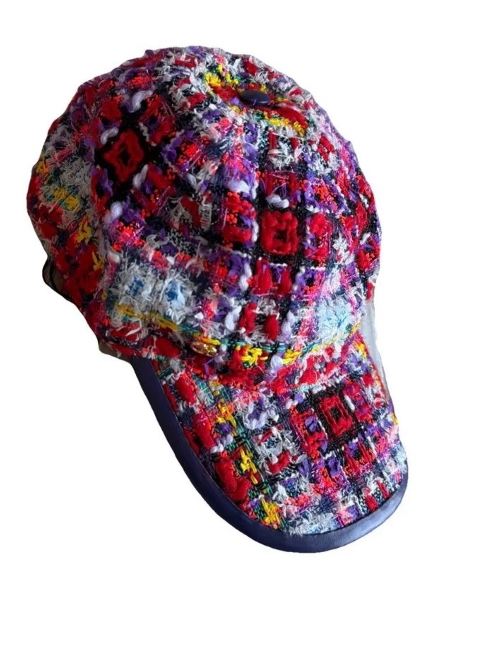 Authentic Gucci Red Multi & Violet Tweed Baseball Cap